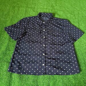 Tommy Hilfiger Women's Shirt Button Up Polka Dot Short Sleeve Navy Blue Size L